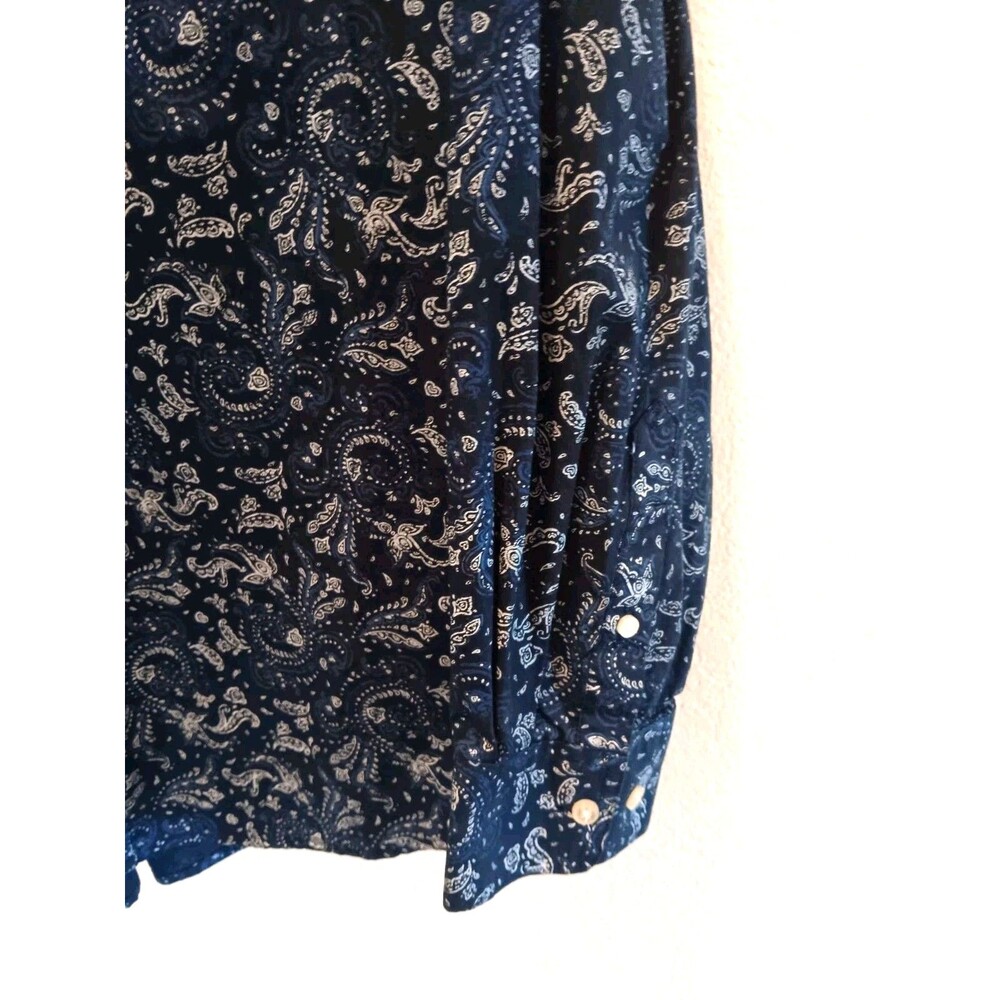 Ariat Men's XL Navy Paisley Long Sleeve Western Button Down Cotton Shirt - Picture 5 of 13